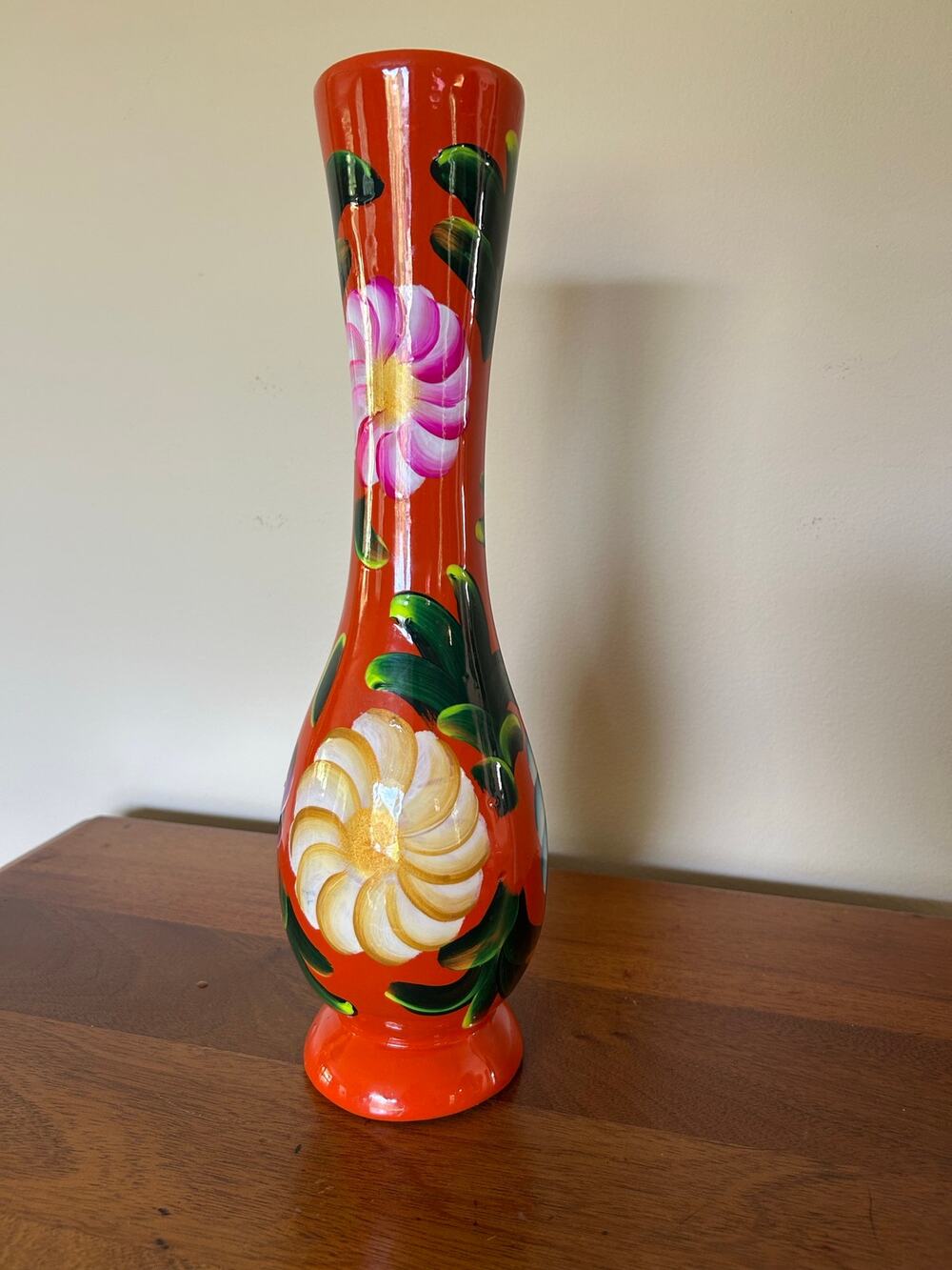 Vintage Mexican Folk Art Clay Pottery Vase | Hand-Painted Multicolor Ceramic